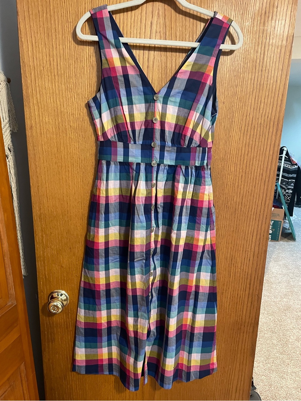 J.Crew Mixed Madras Plaid Button Front Midi Dress MultiColor Womens Sz 0